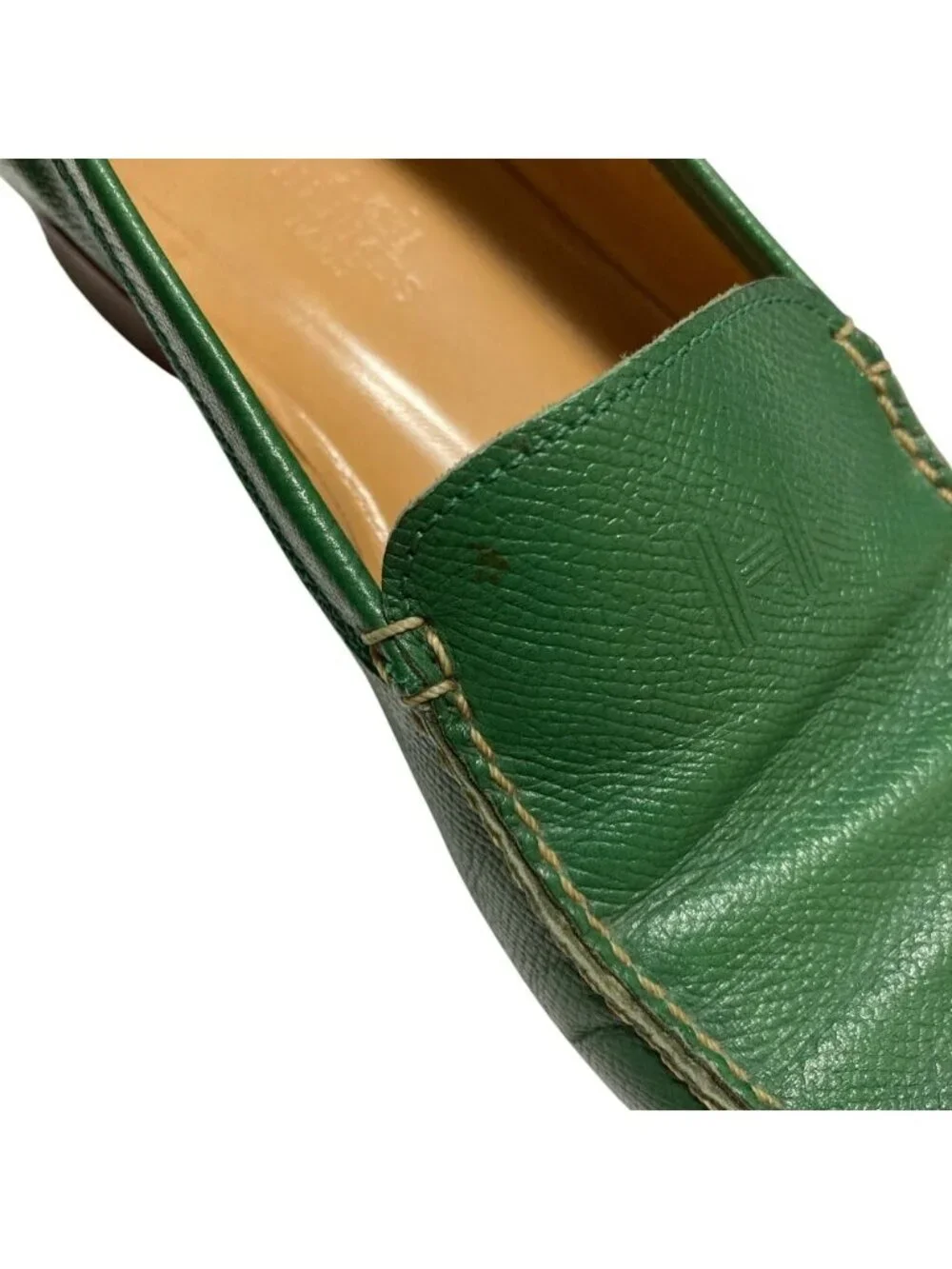 Hermes Logo Leather Loafers Shoes Green